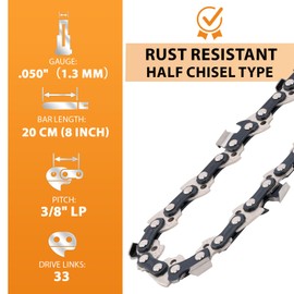 Eyoloty 4-Pack 8 inch Mini Chainsaw Chain for 8"(20cm) Bar, 33 Drive Links, 3/8" LP Pitch, .050" Gauge, Replacement Mini Chain Blades Fit for LUX, Bosch, Einhell, Greenworks, Ryobi, Alpina and More