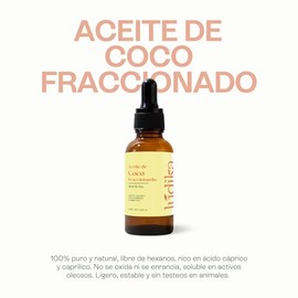 Aceite de Coco Fraccionado 100 ml | Aceite portador para Aromaterapia y Masajes | Toque Seco sin Grasa | Base para Cremas Jabones Desodorantes