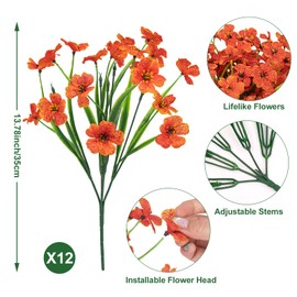 Ouddy Decor 12 Bundles Artificial Fall Flowers for Outdoors Fake Mums Fall Silk Flowers UV Resistant Faux Plastic Plants for Indoor Outdoor Vase Box Garden Porch Window Box Home Autumn Decor, Orange