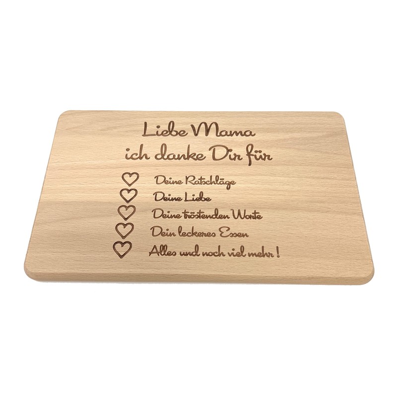 Laser Tattoo – Wooden Breakfast Board with German Engraving "Mama