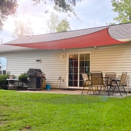 Patio Sun Shade Sail Canopy, 6' x 10' Edge Double-Layer Reinforcement Rectangle Shade Cloth Block Sunshade Fabric - Outdoor Cover Awning Shelter for Pergola Backyard Garden Yard (Red Color)