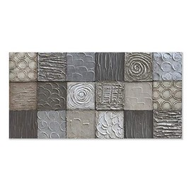 Alenoss 100% Hand-Painted Abstract Metal Canvas Paintings Wall Art Unique Thick Texture Modern Oil Painting on Canvas 24x48inch Grey Artwork for Home Walls