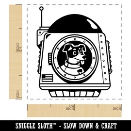 Astronaut Space Dog in Shuttle Landing Pod Self-Inking Rubber Stamp Ink Stamper - 1 Inch Small - Red Ink