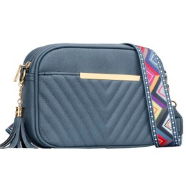 KKXIU Quilted Small Crossbody Bag for Women and Teen Girls Stylish Shoulder Purse with Wide Strap (A-Navy)