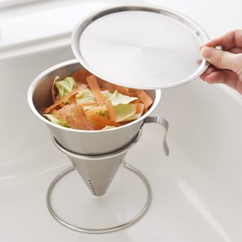 Arnest A-77818 Triangular Corner (Conical Corner) with Lid (Blindfold / Odor Reduction), Stylish Stainless Steel Shell Holder, Camping, Popular Brand of Major Restaurants (Floating Cone), Silver