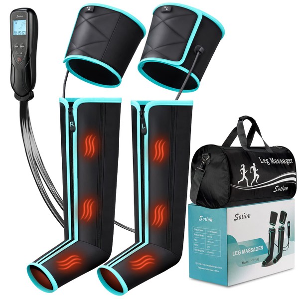 Leg Massager with Heat, Leg Compression Massager for Circulation, Full Leg Massager with 4 Modes 4 Intensities 2 Heats, Sequential Compression Device for Pain Relief