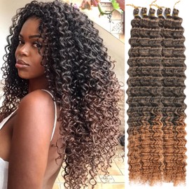 Alaleibaby Ocean Wave Crochet Hair 22 inch Deep Wave Crochet Hair 6 Packs Deep Wave Curly Braiding Hair Extensions Ocean Wave Braiding Hair for Black Women (T30#, 22 Inch(Pack of 6))