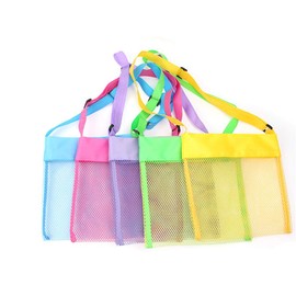 SIYOPINPFY Colorful Mesh Beach Bags Breathable Sea Shell Bags Toy Bags with Adjustable Carrying Straps for Travel, Pool, Beach Day(5 PC Set)