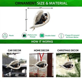 Talataca Bernese Mountain Sleeping Angel Wing Memorial Dog 2D Flat Car Rear View Mirror Accessories Christmas Tree Ornament Decoration Hanging Charm Interior Rearview Pendant Decor Gift