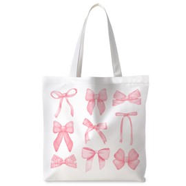ignytiger Pink Bow Tote Bag - Preppy Gifts for Women, Reusable Grocery Bags