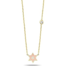 Alef Bet by Paula Pink Jewish Star Necklace - Minimal Star of David Pendant - Judaica Gift for Women & Bat Mitzvah