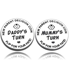 JOOTUEPO Neugeborenes Baby Geschenke, für neue Eltern Mama Papa lustige Entscheidung Münze, Geschenke für neue Mama Papa (Silber)