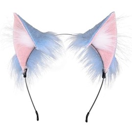 Blooshow Women's Cat Ears Headband Simulation Animal Ears Cute Cat Cos Headband (Blue)