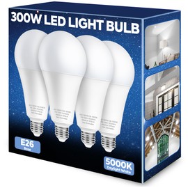 300W Equivalent LED Light Bulb, 4060LM Super Bright A23 LED Bulb, Daylight 5000K, 33W Energy Saving, E26 Medium Base, 120V for Garage, Warehouse, Shop, Supermarket, Non-Dimmable, 4 Pack
