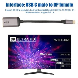 Adaptador USB-C a DisplayPort 4K a 144Hz 8K a 30Hz HDR DP 1.4 para Oficina en Casa                                                                    