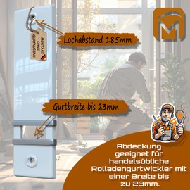 markiso® Roller shutter belt cover hole spacing 185 mm, belt winder cover mounting possible without belt removal, plastic belt winder cover in various colours for mini and maxi straps