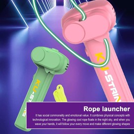 Night-Ready Tactical Rope Launcher - Glow in the Dark Spinner with Neon Blue LED, Durable Outdoor Game Gear for Teens & Shooting Sport Fans Fun Portable - Color: Pink+Green