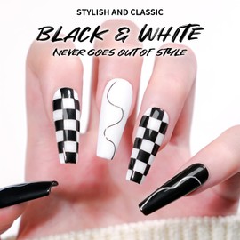 U-Shinein 2x12ml White and Black Painted Gel Nail Polish Set, Painting Line Gel (with Built-in Fine Brush), High Gloss Long-lasting DIY Nail Art Home Nail Salon Gel Liner LED/UV Application.