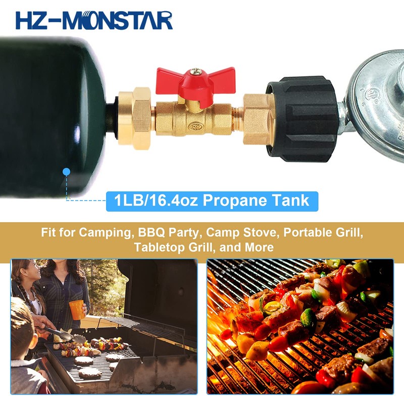 20lb to 1lb Propane Tank Adapter with Valve for 1lb