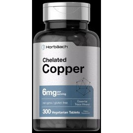 Horbäach Chelated Copper | 6 mg | 300 Tablets | Vegetarian, Non-GMO | by Horbaach