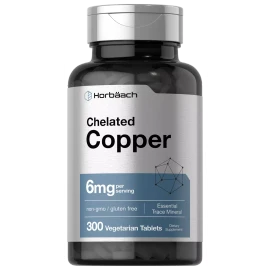Horbäach Chelated Copper | 6 mg | 300 Tablets | Vegetarian, Non-GMO | by Horbaach