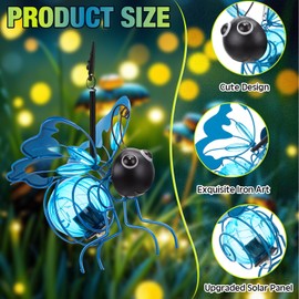 CroBlissful 2 Pack Solar Hanging Bee Lights Outside, Outdoor Metal LED 5 Inch Statues Figurine Lights Decorations for Patio Balcony Springs Yard Ornament Housewarming, Garden Decor Gifts (Blue)