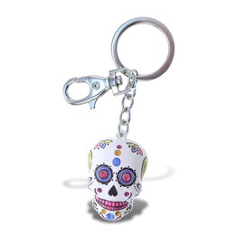 Aqua79 Candy Skull Keychain - Silver 3D Sparkling Charm Rhinestones Fashionable Stylish Metal Alloy Durable Key Ring Bling Crystal Jewelry Accessory With Clasp