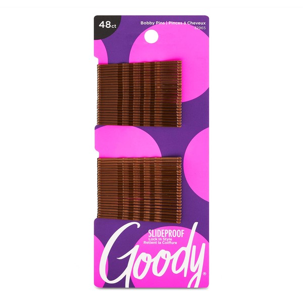 Goody Slideproof Womens Bobby Pin-48 Count,Crimpled Brown - 2 Inch Pins Helps to Keep Your Hair Pain Free, In Place and Secured-For All Hair Types, Accessories to Style With Ease and (Pack of 1)