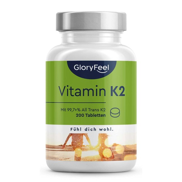 Vitamin K2 MK-7 200μg - 200 Vegan Tablets - Premium K2VITAL® K2-MK7 Menachinon 99.7+% All-Trans - Laboratory Tested and Made in Germany without Additives