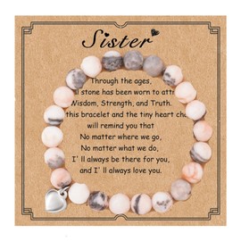 Stocking Stuffers Holiday Outfits for Women 2024 Sister Gift from Sister Healing Stone Bracelet Heart Charm Bracelet Yoga Balancing Bracelet Birthday Thanksgiving for Sister(Pink)