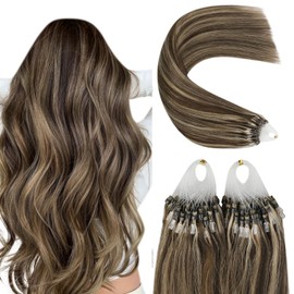 YoungSee Micro Ring Real Hair Extensions, Dark Brown with Blonde, Micro Loop Hair Extensions, Micro Beads Hair Extensions for Women, 45 cm, 50 g, #P4/27, 1 g