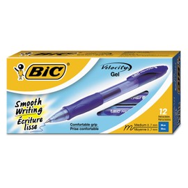 BIC Velocity Retractable Gel Pen, Refillable, Medium Point (0.7 mm), Blue, 12 Pens