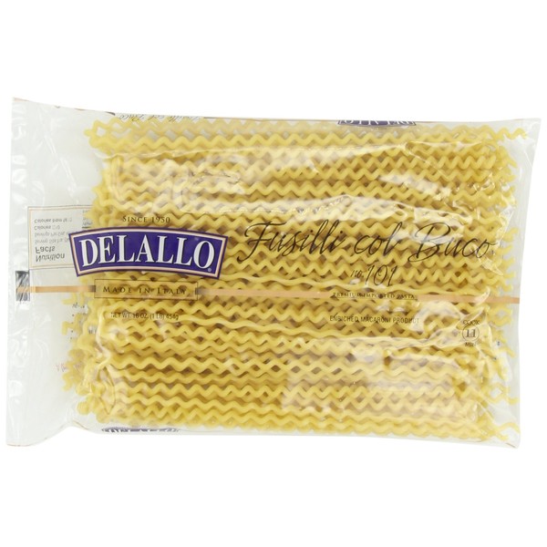 Delallo Fusilli Col Buco Pasta, 16-Ounce Packages (Pack of 8)