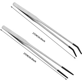 Lexziuo 2 Pcs Reptile Feeding Tongs - 12" Stainless Steel Gecko & Lizard Feeding Tools with Rubber Tips (Straight & Curved Head) for Terrarium/Aquarium Use