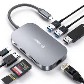 TOTU USB C Hub, 8-in-1 Type C Hub with 4K USB C to HDMI, 2 USB 3.0 Ports, USB 2.0 Port, SD/TF Card Reader, Compatible with MacBook Pro Air and Type C Laptops, Grey (TT-HB001C)