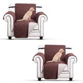 Moonlight Bedding Sofa Cover 1 Seater Pack of 2 Brown - Beige Non Slip Water Resistant Sofa Slipcovers Reversible Quilted Sofa Protectors from Pets/Dogs, Chair Covers with Adjustable Elastic Strap