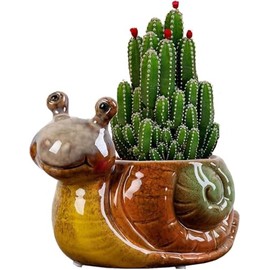 WENDIN Cute Ceramic Succulent Pot Small Indoor Animal Shaped Planter Cute Cactus Flower Pots with Drainage for Office Desk and Home Garden Decor (Snail)