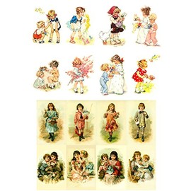 Decoupage Paper Pack (20 Sheets 10 x 15 cm) Children Playing with Flowers Flonz Vintage Paper