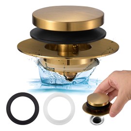Bathtub Drain Stopper, Uxoz Universal Tub Stopper for Replacing Tip Toe/Trip Lever/Lift&Turn Tub Drain, Bath Tub Drain Stoppers Desiged for 1.5"-1.72" Drain Hole w/3 O-Rings, Gold