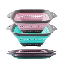 Juego de coladores plegables, triángulos redondos cuadrados de silicona, colador de cocina perfecto para drenar pasta, verduras, frutas, 2 unidades (1