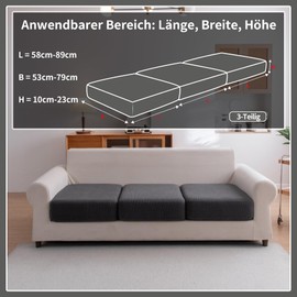 OHSIO Stretch Sofa Seat Cushion Cover - Non-Slip Sofa Cover, Washable Sofa Cover, Universal Couch Cover, Durable and Easy Care (Dark Grey, 3 x Seat Covers S)