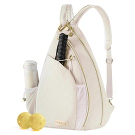 VELADAY Pickleball Bag for Women Chic Quilted Sling Bag, Fits 2 Paddles, Lightweight Weatherpoorf for Court & Daily Use, Beige