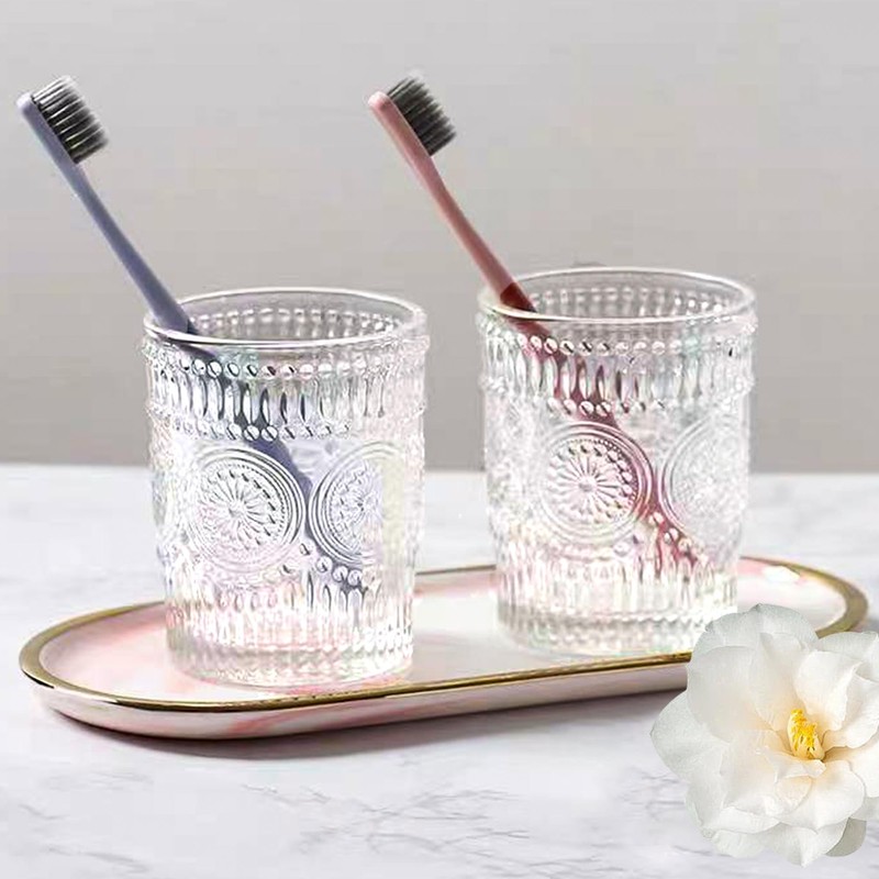 CAZAGA Glass Toothbrush Holders for Bathrooms, 12 oz Clear Tooth