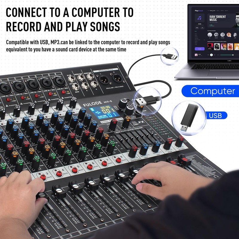 FULODE 8-Channel Professional Audio Mixer Sound Board Console 99 Bit