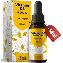 Vitamin D3 Drops High Dose 5000 IU - 1850 Drops - 50 ml - Neutral in Taste - Laboratory Tested & Produced in Germany - Packaging May Vary