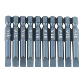 10pcs S2 Alloy Steel Slotted Screwdriver Bits Set, 1/4 Inch Hex Shank, 50mm Length, H6.3 * 50*SL6mm, Magnetic Head, Blue Treatment