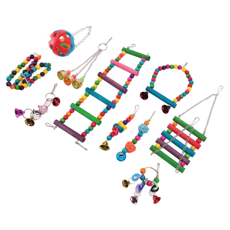 Bird Toy Set Colorful Boredom Relief Chewing Climbing Parrot Swing
