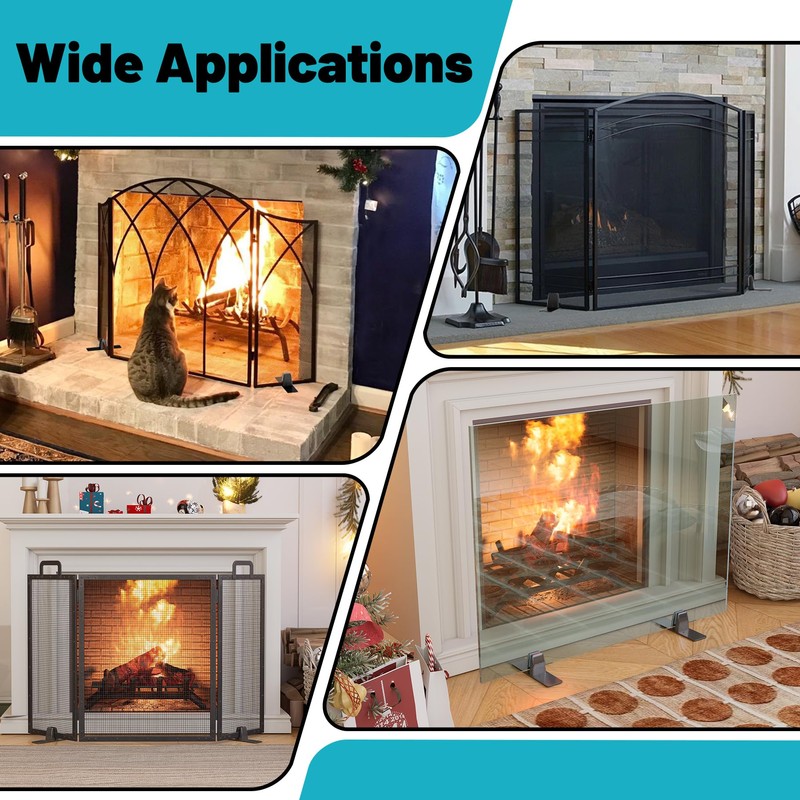 Base Stands for Glass Fireplace Screen, Black Bases for Supporting