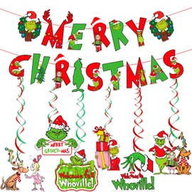 Red Green Merry Christmas Banner Christmas Hanging Decorations Christmas Party Decorations Christmas Decor Green Monster Themed Christmas Decorations Merry Christmas Party Decor