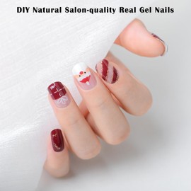 Christmas Semi Cured Gel Nail Strips Long Lasting Nail Wraps Salon Quality Gel Nail Strips UV Semi-Cured Gel Nail Strickers for Women Manicure